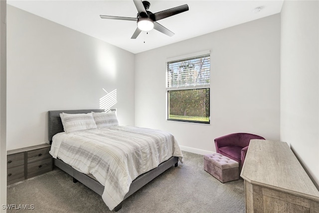 bedroom featuring ceiling fan and carpet flooring