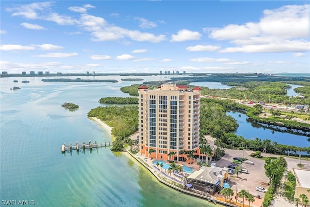 drone / aerial view with a water view and a view of city