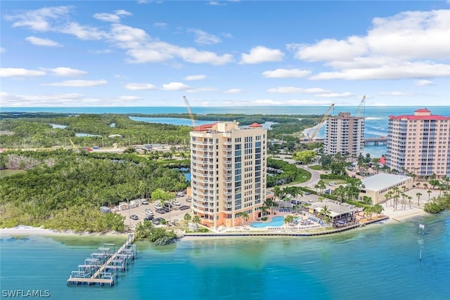 bird's eye view with a water view and a city view