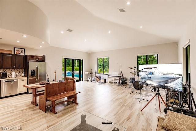 living room with light hardwood / wood-style floors