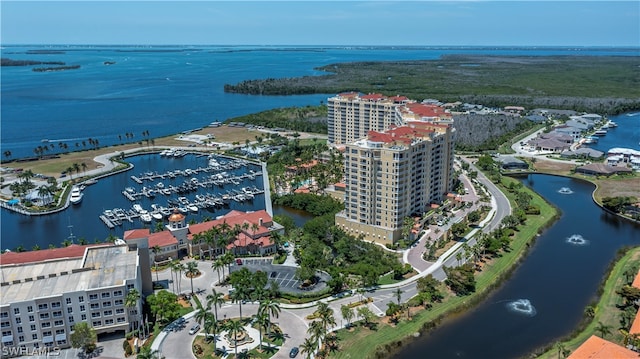 aerial view with a water view