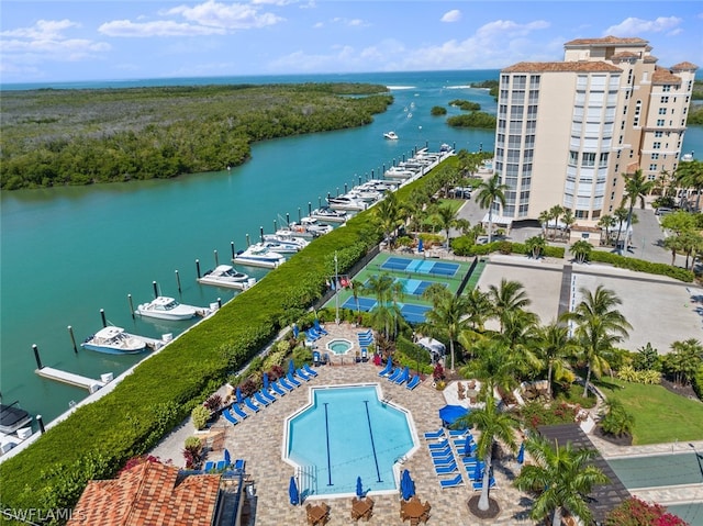 aerial view with a water view