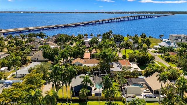 aerial view with a residential view and a water view
