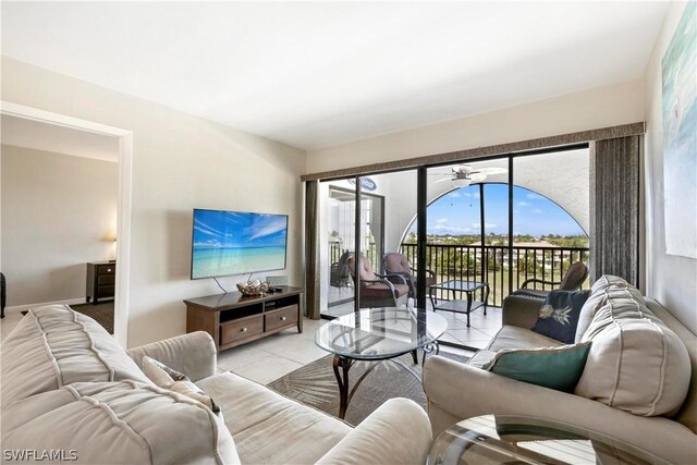 living room featuring light tile patterned flooring