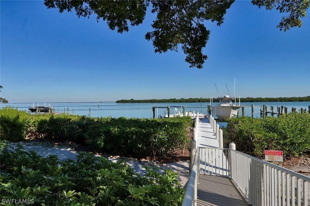 property view of water with a boat dock