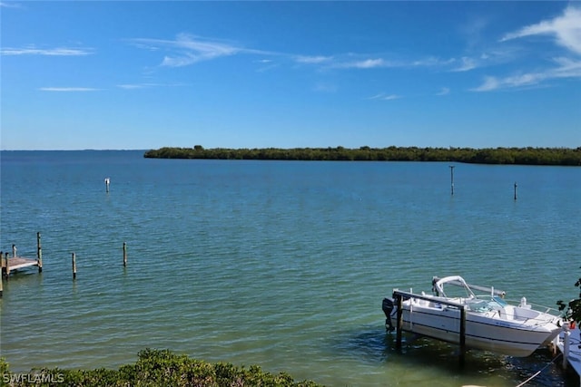 dock area featuring a water view