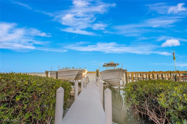 view of property's community featuring a boat dock and a water view