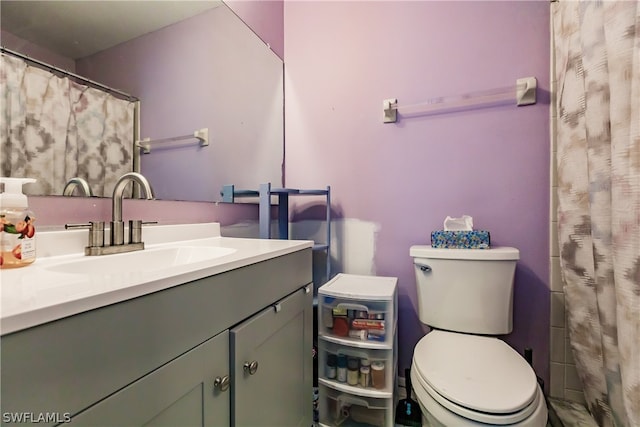 full bathroom featuring vanity, toilet, and a shower with curtain