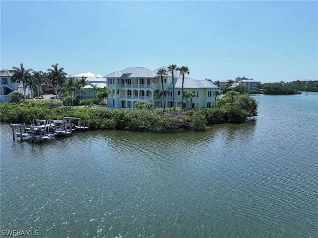 property view of water featuring a dock