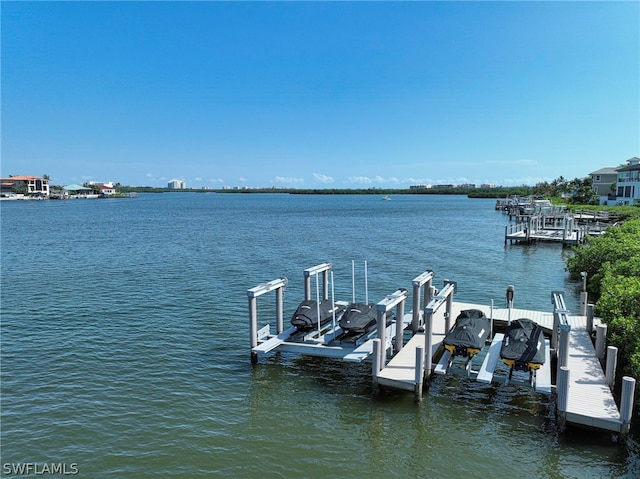 dock area featuring a water view