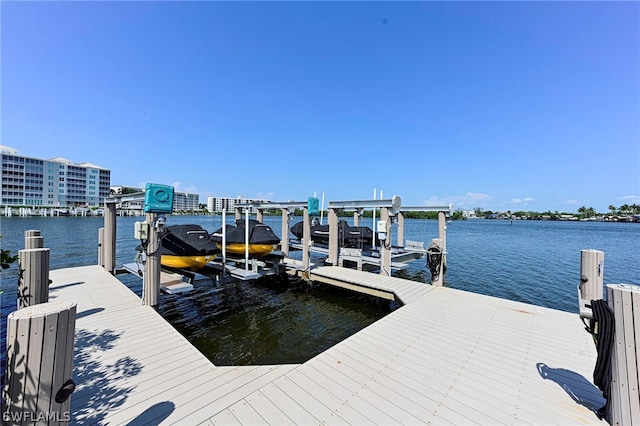 view of dock with a water view