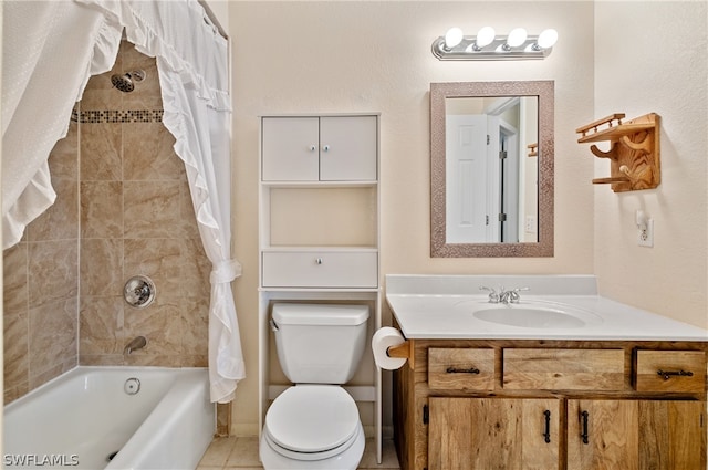 full bathroom featuring vanity, toilet, tile floors, and shower / bath combo