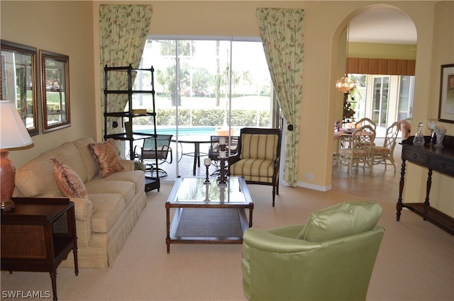 living room featuring carpet floors