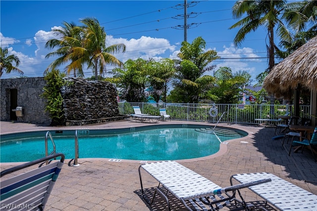 view of swimming pool featuring a patio area