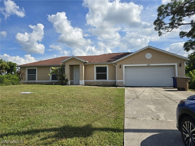 466 Redwing St, Lehigh Acres, FL 33974 - single story home featuring stucco siding, driveway, an attached garage, and a front yard
