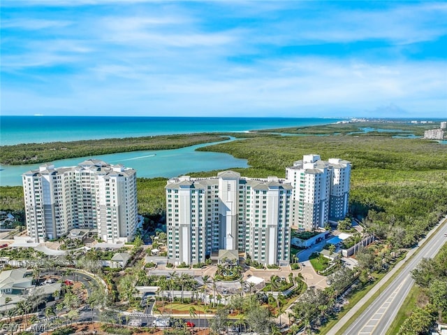 aerial view with a water view