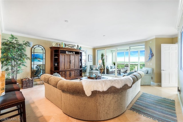 living room featuring ornamental molding