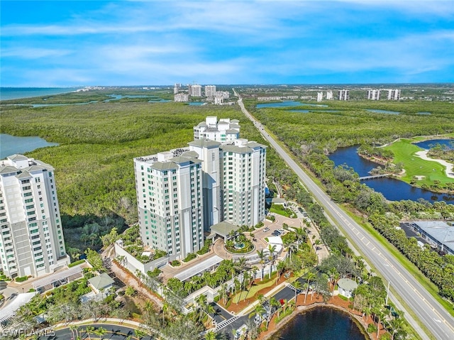 bird's eye view featuring a water view