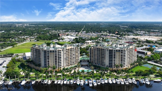 bird's eye view featuring a water view