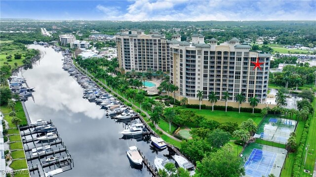 aerial view with a water view