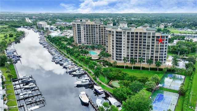 aerial view with a water view