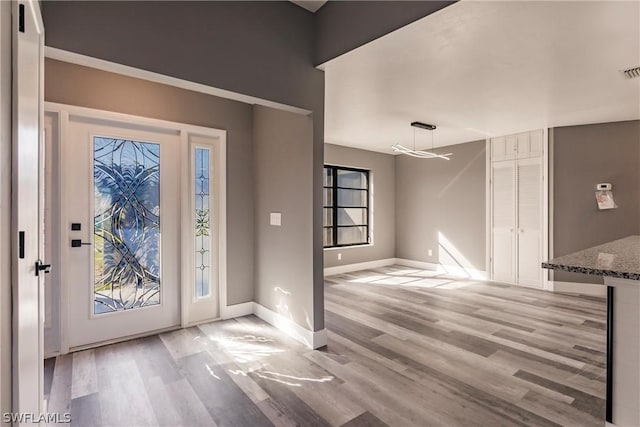 entrance foyer with light hardwood / wood-style flooring and a healthy amount of sunlight