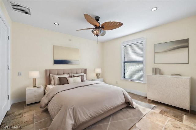 bedroom featuring ceiling fan