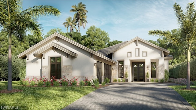 view of front of home featuring a front lawn