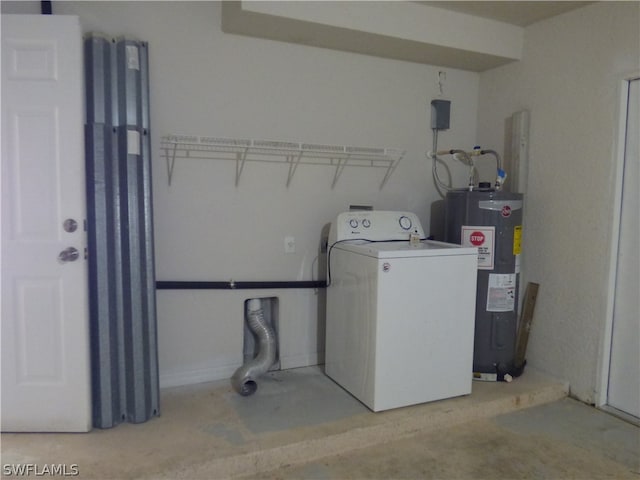 laundry area with water heater and washer / clothes dryer