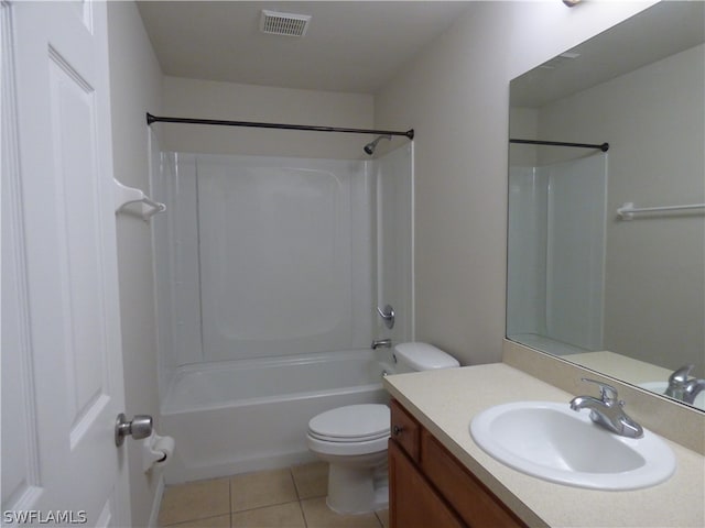 full bathroom with vanity, tile flooring, shower / bath combination, and toilet