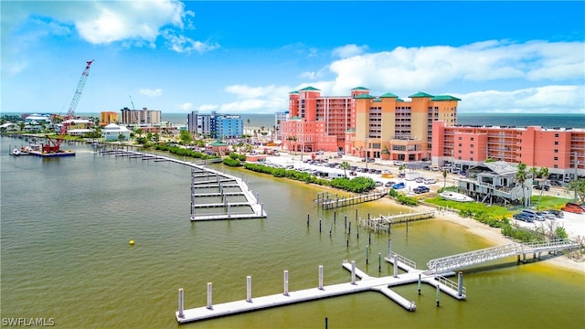 property view of water featuring a dock