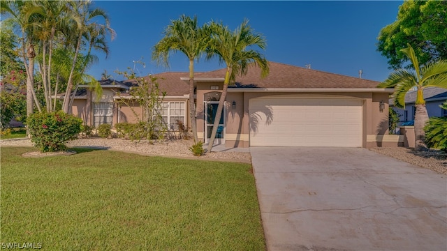 view of front of property with a garage and a front yard