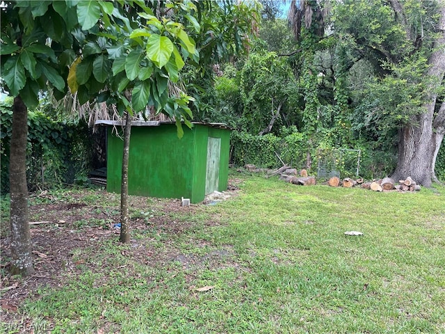 view of yard with an outbuilding