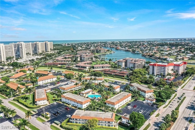 bird's eye view with a view of city and a water view