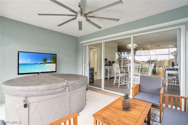 living room featuring ceiling fan