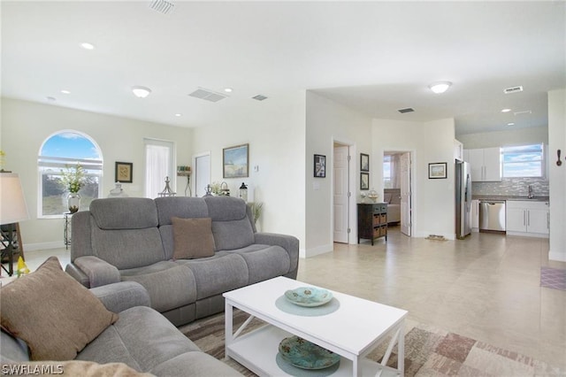 living room with sink