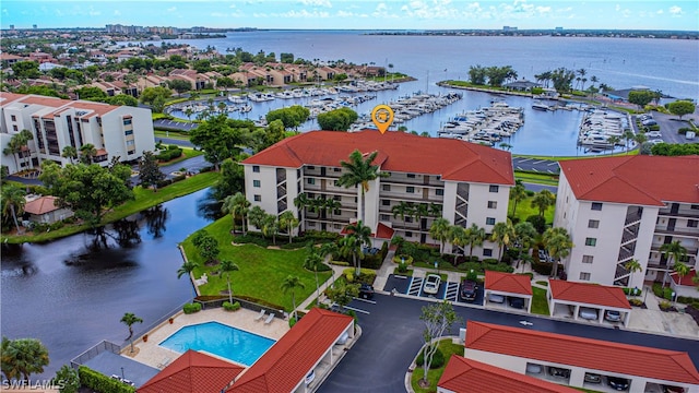 aerial view with a water view