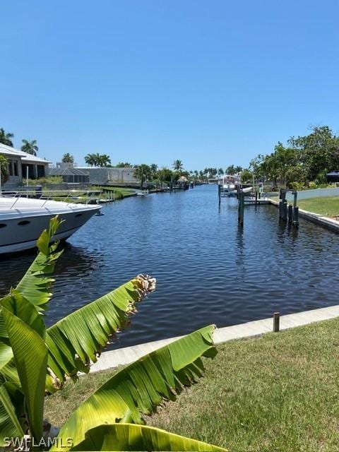 property view of water with a dock