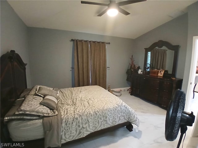 bedroom featuring ceiling fan and light colored carpet