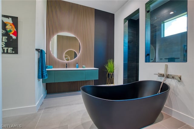 bathroom with vanity and tile floors