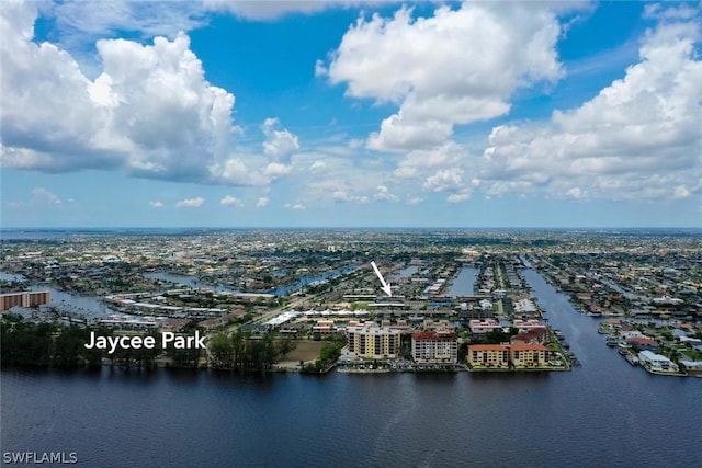 bird's eye view with a view of city and a water view