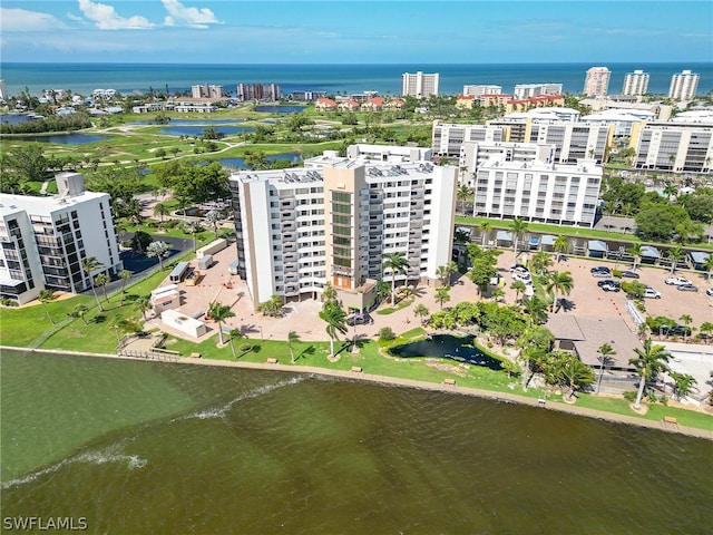 aerial view with a water view