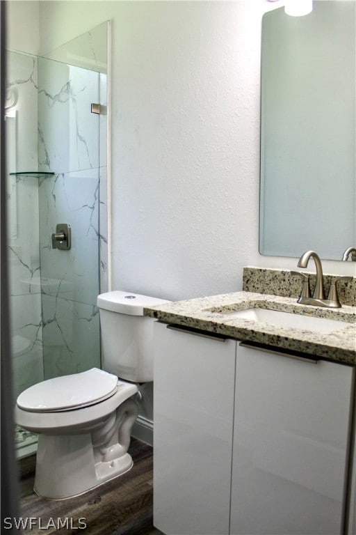 bathroom featuring hardwood / wood-style flooring, toilet, and vanity