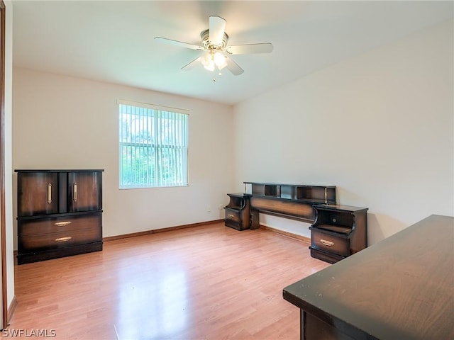 office area featuring ceiling fan and light hardwood / wood-style flooring