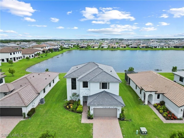 aerial view featuring a water view