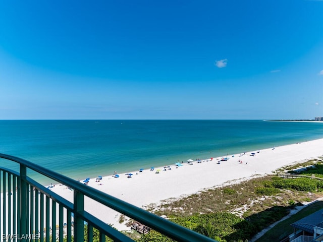 view of water feature featuring a beach view