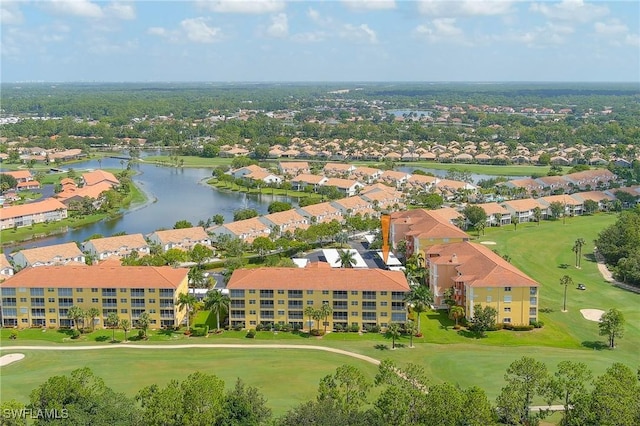 aerial view with a water view