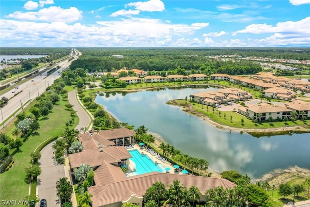 bird's eye view featuring a water view