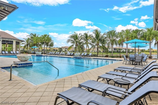 view of pool featuring a patio