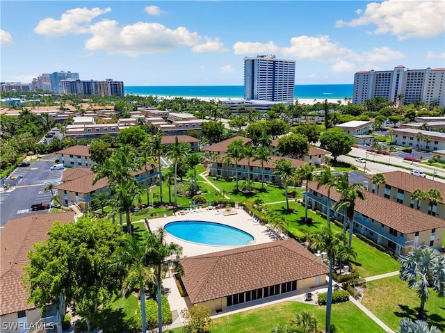 aerial view with a water view